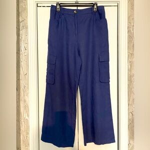 Sincerely Jules Linen Blend Navy Blue Cargo Pants - Size L - NEW with tags